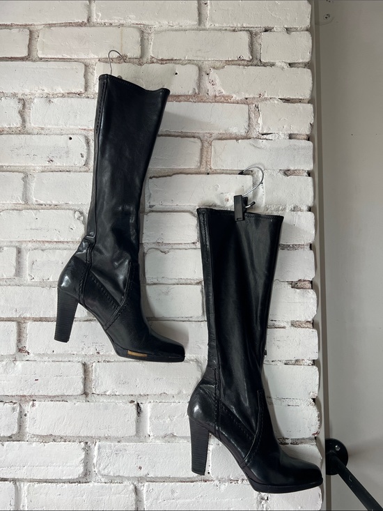 Franco Sarto Shoes - Black Knee-High pLeather Heeled Boots - Women